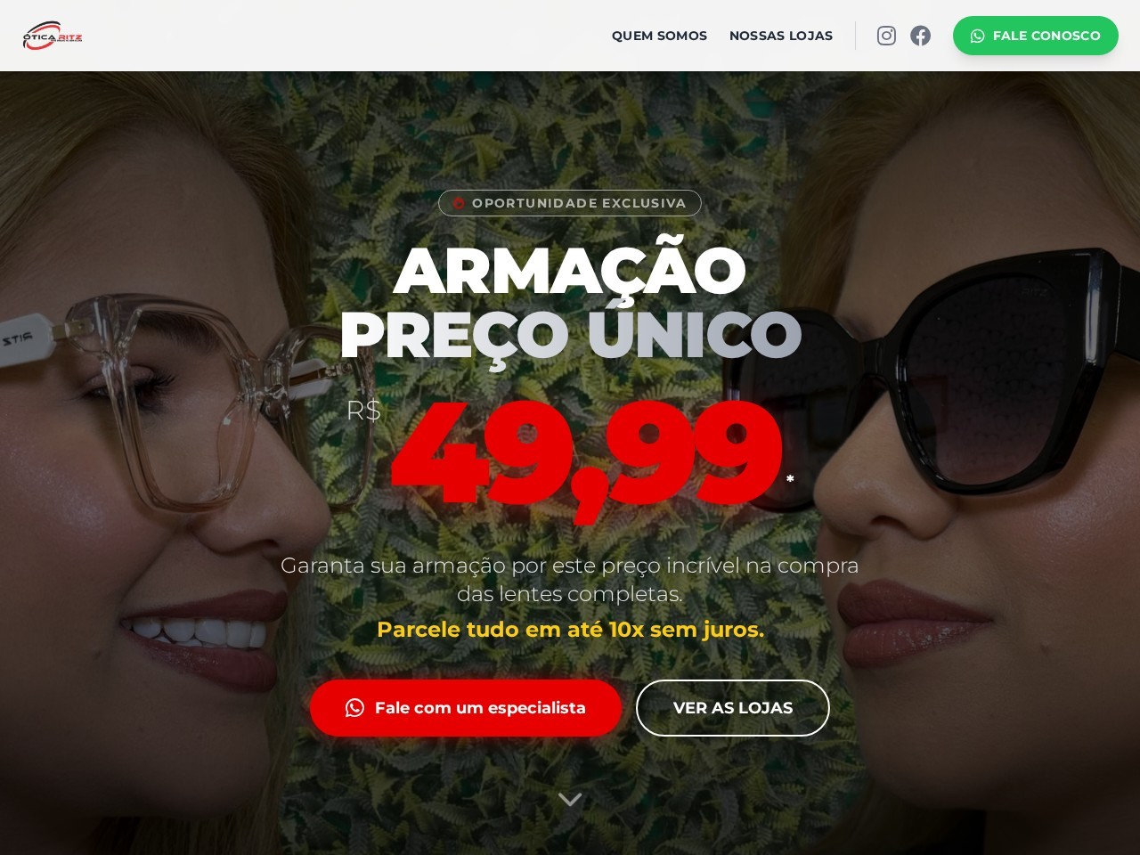 Snapshot do site Ótica Ritz