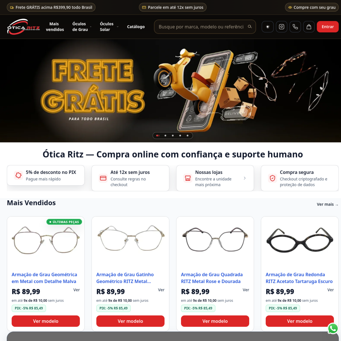 Snapshot do site Ótica Ritz Online